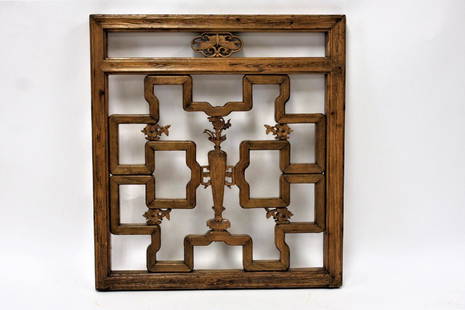 Chinese Carved Teakwood Panel: Carved teakwood wall panel. Floral and butterfly deocration; 35in. X 32in.