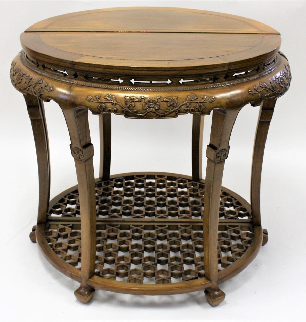 Pair of Chinese Carved Teakwood Demilune Tables (1 of 6)