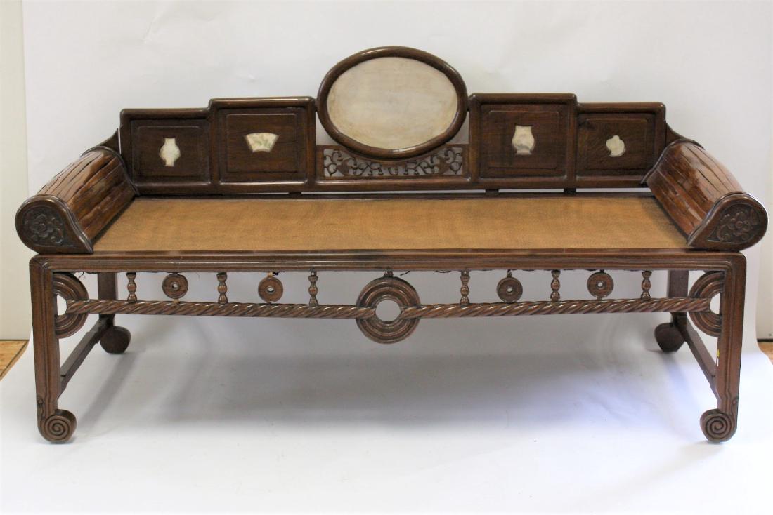 Chinese Teakwood and Marble Opium Bed (1 of 5)