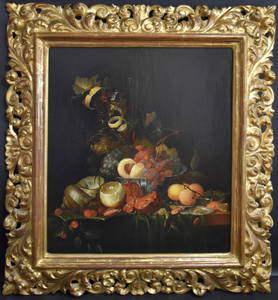 18thC. Dutch School; Oil Still Life - Fruit and Table