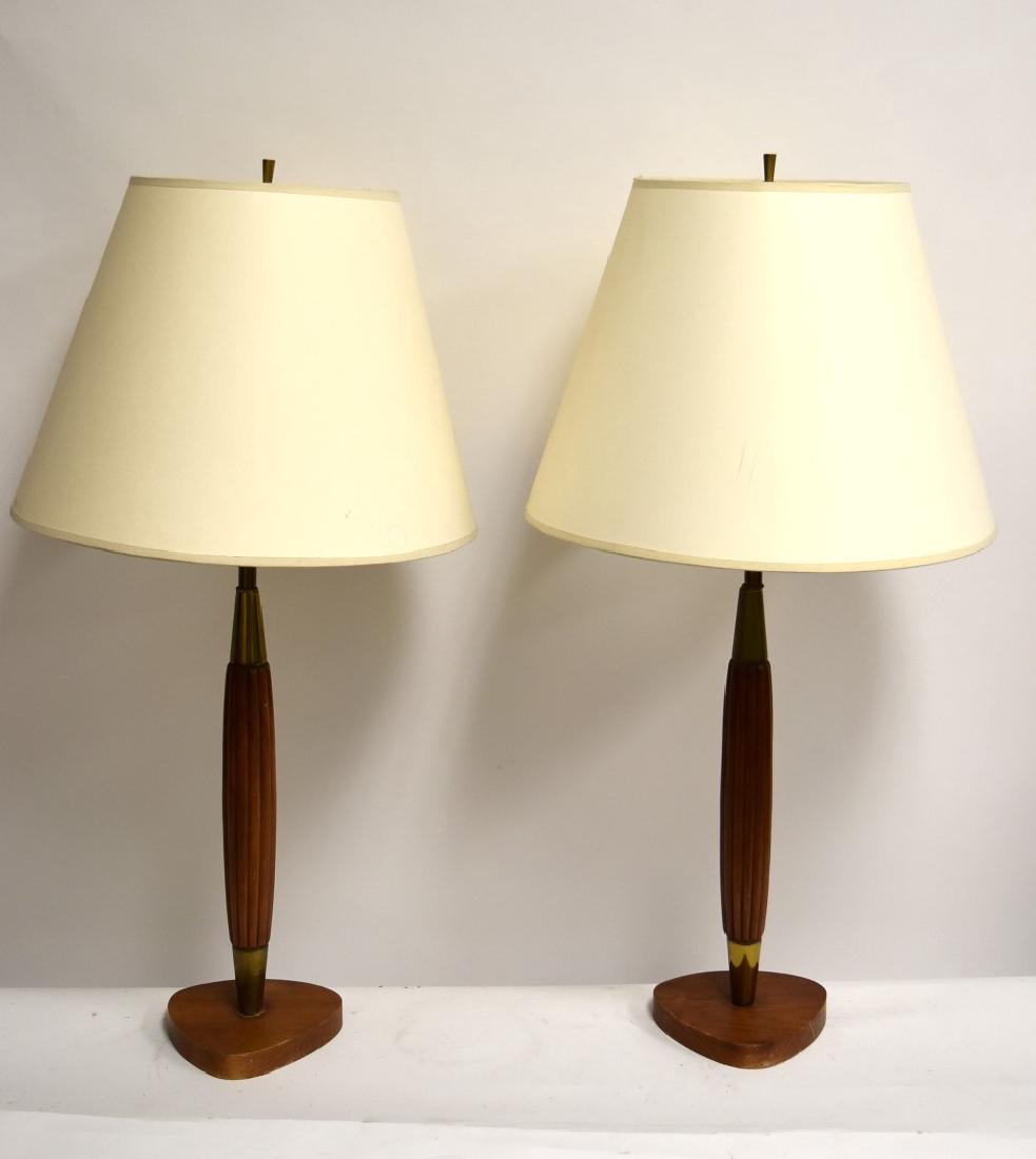 Pair of Mid Century Brass Mounted Walnut Table Lamps (1 of 4)