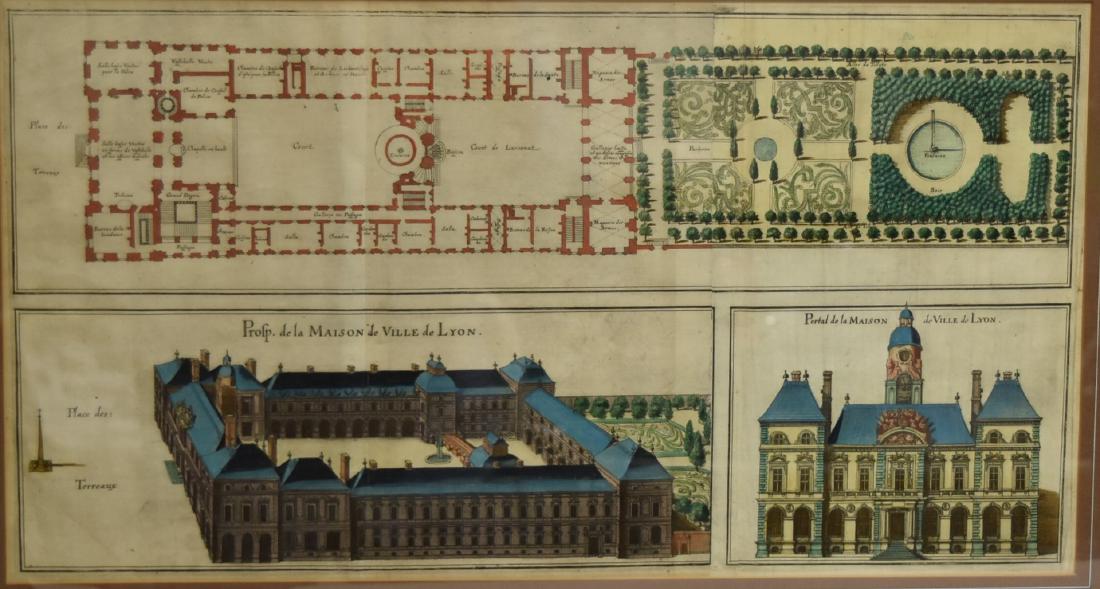 18thC. French Hand Colored Architectural Engraving (1 of 5)