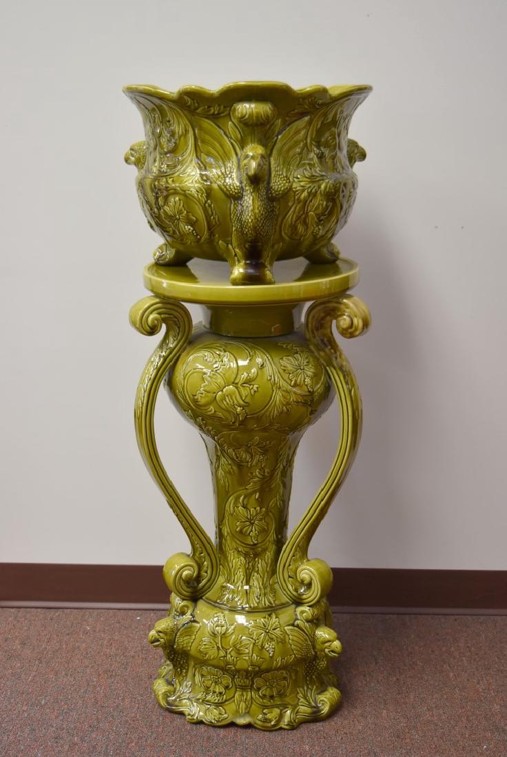 Majolica Glazed Pottery Jardiniere and Pedestal (1 of 7)