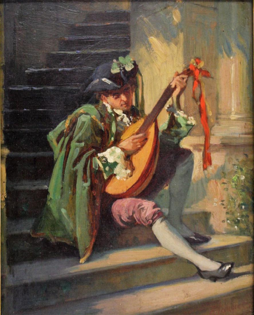 19thC. Spanish School; Oil - Mandolin Player (1 of 5)