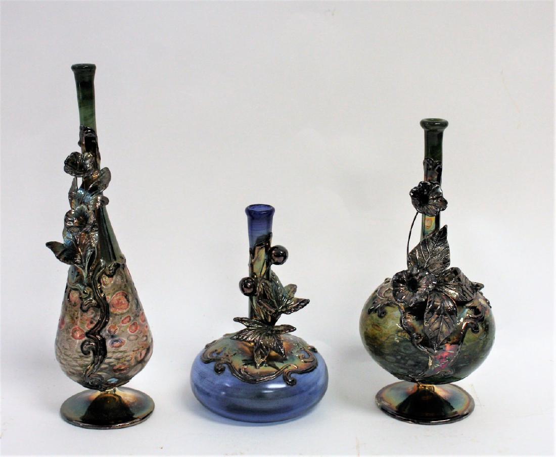 Three(3) Silver Overlay Art Glass Vases (1 of 6)