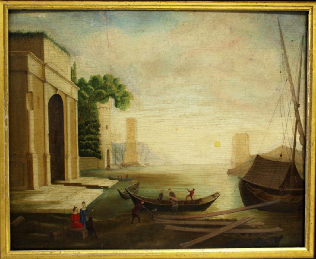 19thC. Continental School; Oil Port Scene (1 of 5)