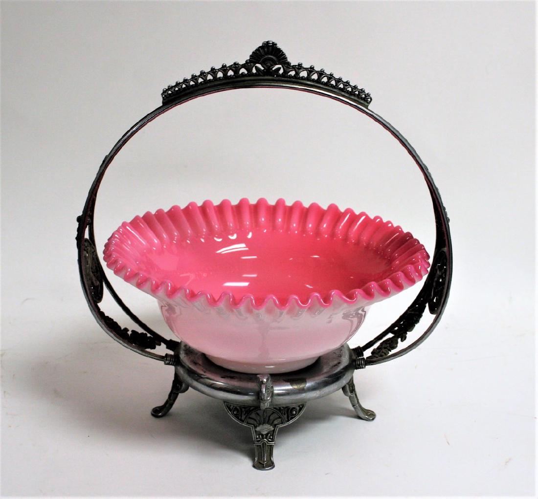 Victorian Cased Glass and Silverplate Bride's Basket (1 of 7)