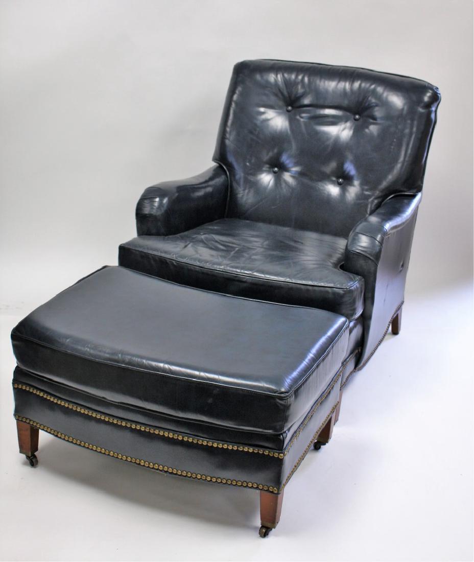 Regency Style Leather Upholstered Chair and Ottoman (1 of 5)