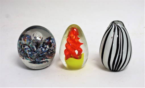 Three(3) Art Glass Paperweights: Three(3) paperweights; 4.5in. - 5.25in.H.