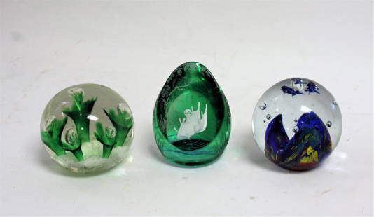 Three(3) Art Glass Paperweights: Three(3) paperweights; 3in. - 4in.H.