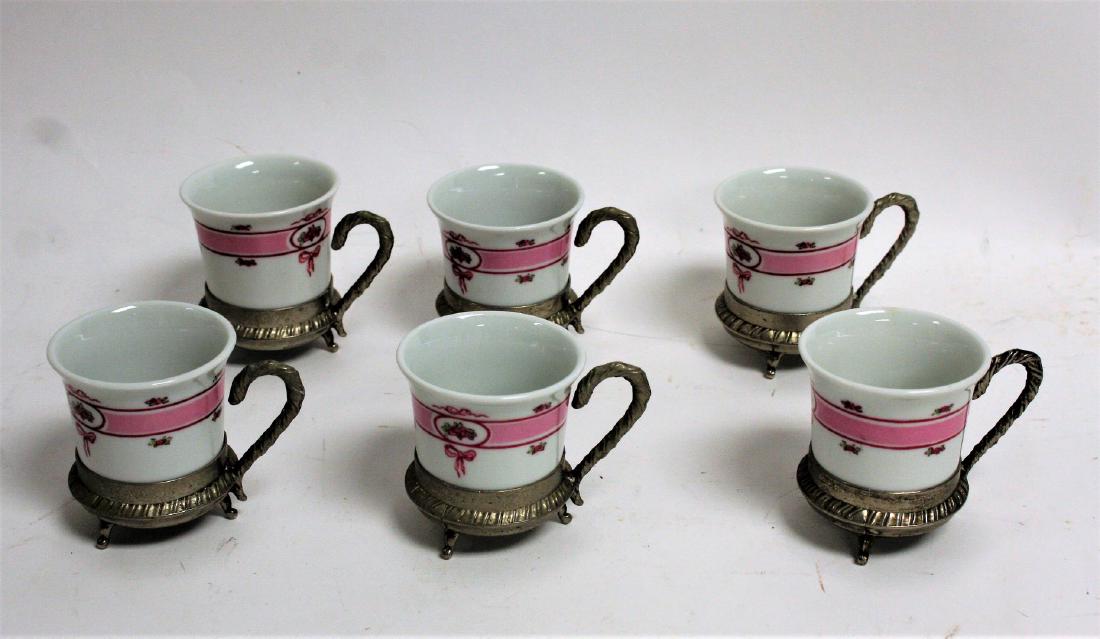 Set of Six(6) Porcelain amd Silverplate Chocolate Cups (1 of 4)
