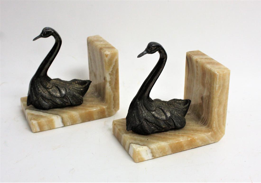 Pair of Bronzed Metal and Marble Bookends (1 of 3)