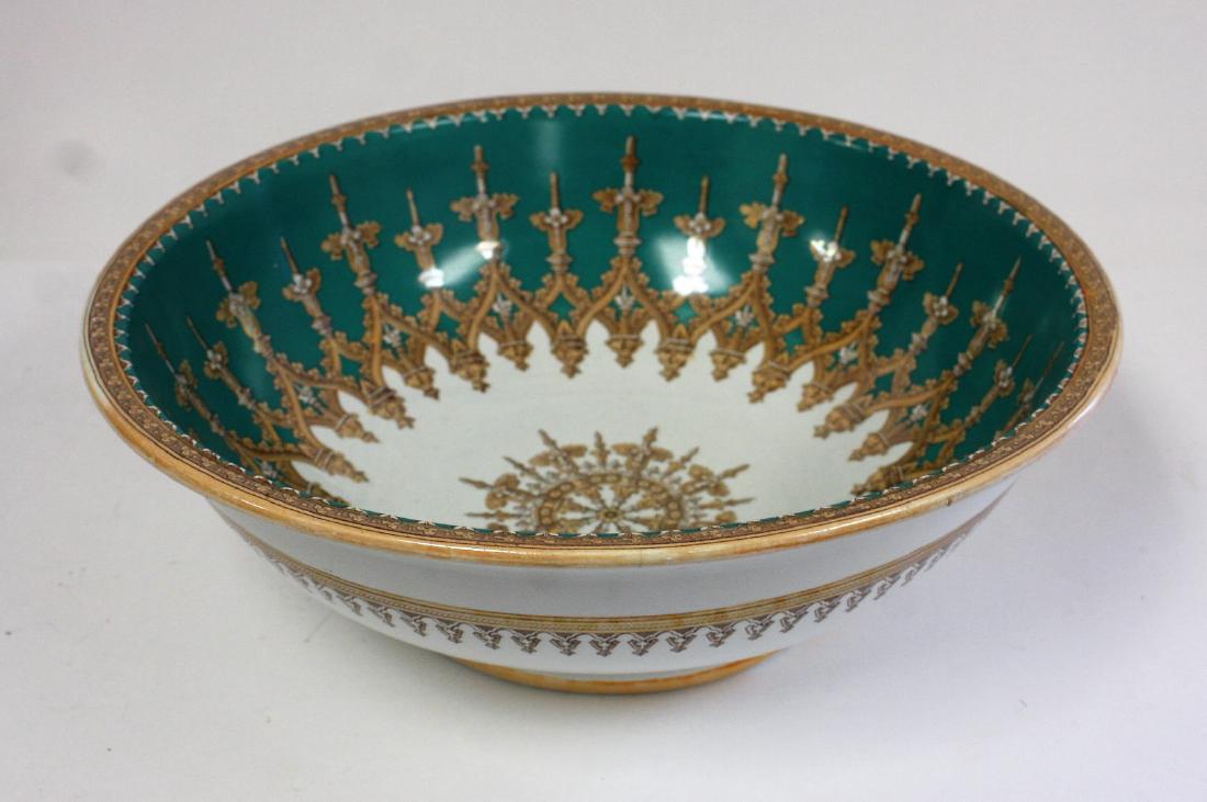Continental Porcelain Wash Bowl: Porcelain wash bowl. Gothic pattern decoration; 5.25in.H. x 15.75in.D.