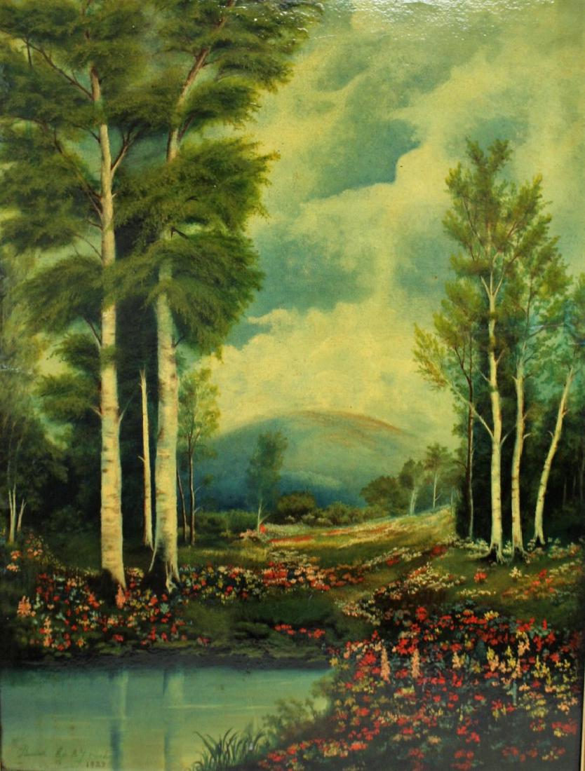 A.J. Cucho; 20thC. Oil Lanscape Signed: Oil on board. Landscape with Wildflowers. Signed l.l. and dated 1927; 24in. X 18in.