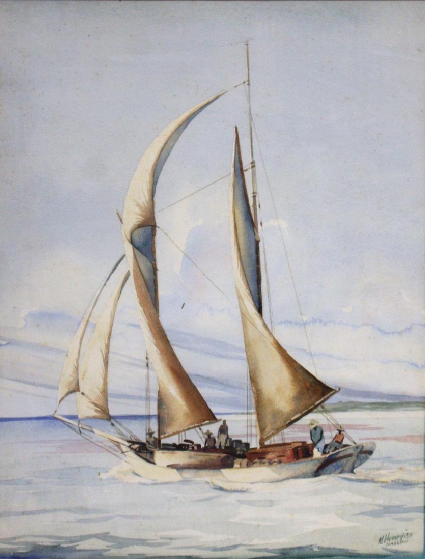 M. Henry; 20thC. Watercolor - Nassau Signed (1 of 7)