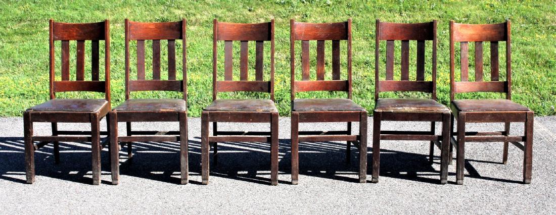 Set of Six(6) Arts & Crafts Mission Oak Dining Chairs (1 of 6)