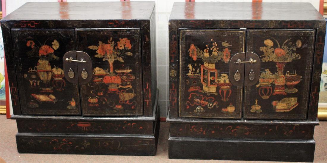 Pair of Early 19thC. Chinese Lacquered Cabinets (1 of 9)