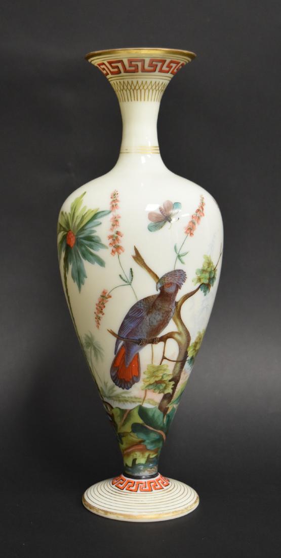 19thC. French Enameled Tropical Scenic Glass Vase (1 of 9)