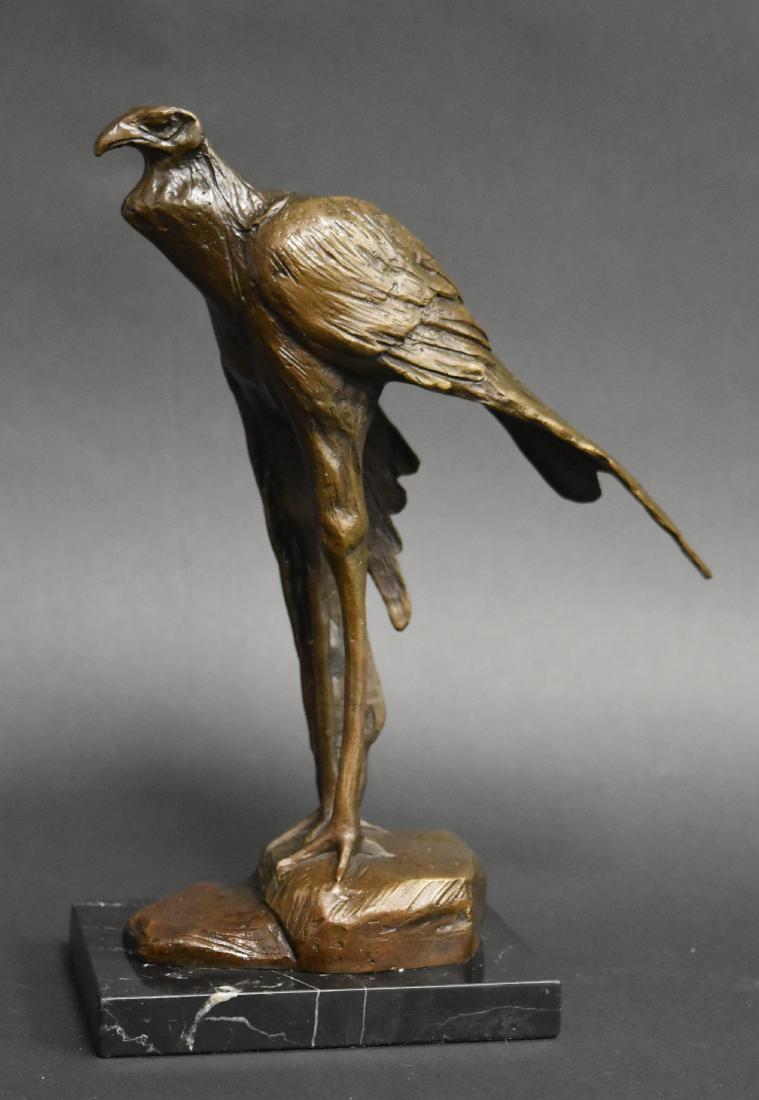 Rembrandt Bugatti(after); Bronze African Bird Signed: Bronze. African Bird. After Rembrandt Bugatti. Inscribed. Marble base; 10.5in.H. x 7.5in.W.