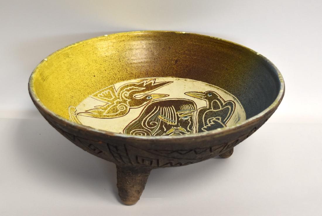 Danish Modern Glazed Pottery Bowl Signed (1 of 6)