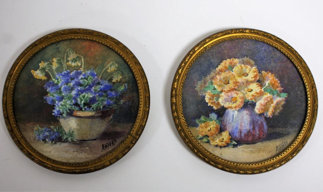 19thC. French School; Pair of Miniature Watercolors (1 of 8)