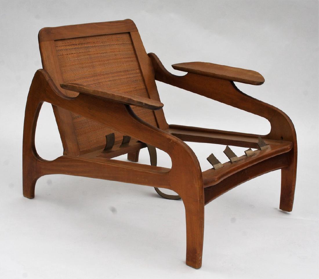 Adrian Pearsall Teakwood Lounge Chair: Teakwood lounge chair. Contoured paddle arms. Mesh back; 26.5in.H. x 31in.W.