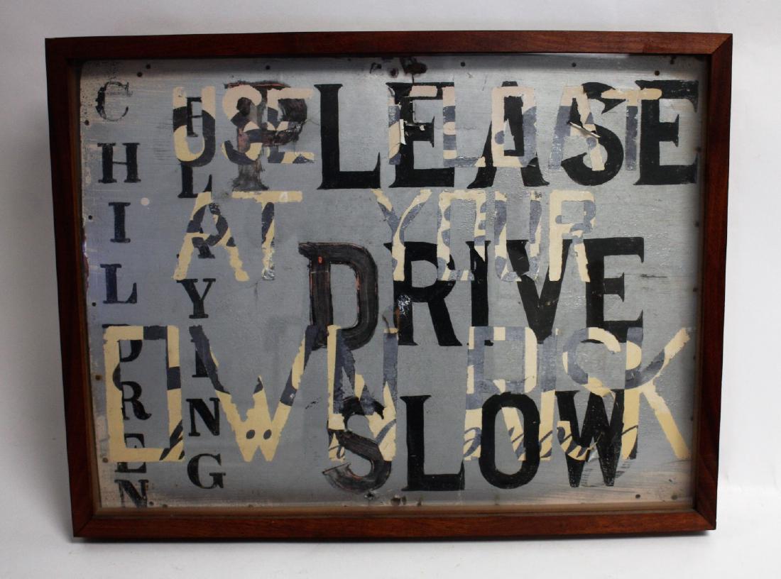 Please Drive Slow Children Signed: Mounted in a shadow box frame; 19.5in. X 25in.