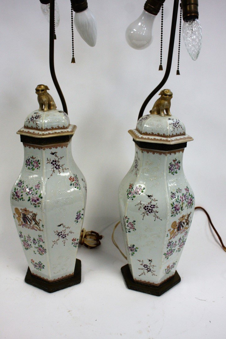 Pair of Chinese Porcelain Urn Lamps (1 of 6)