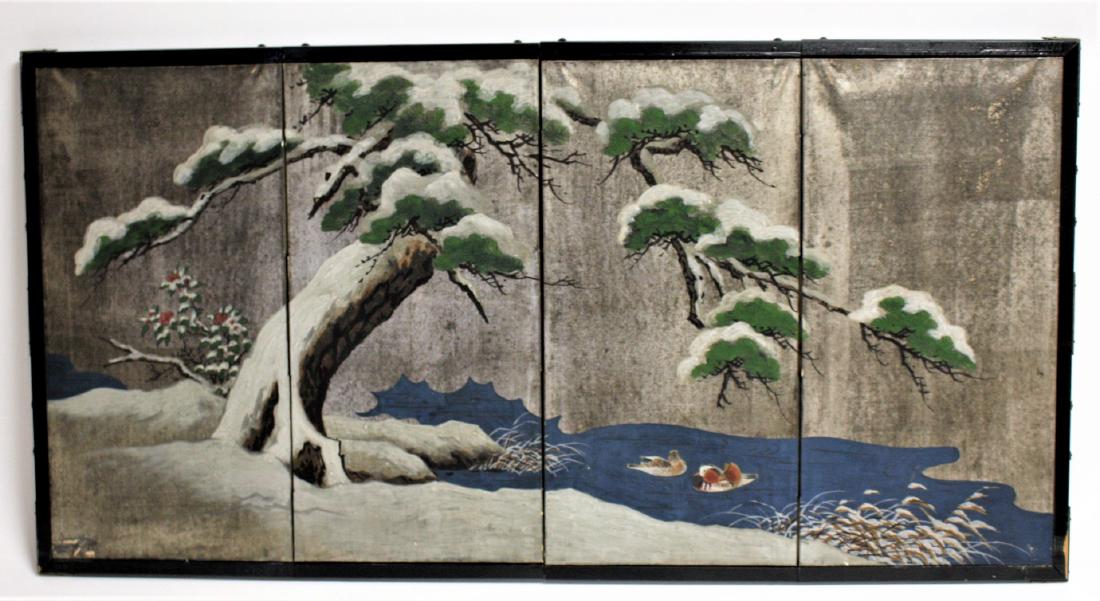 Japanese Handpainted Four(4) Panel Table Screen (1 of 4)