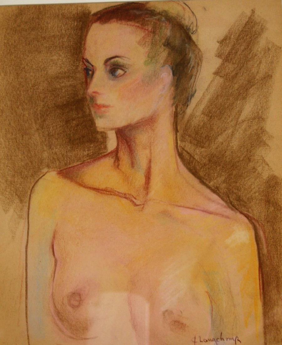 C. Longchamp; 20thC. Pastel Signed: Pastel on paper. Portrait of a Nude Woman. Signed l.r.; 16in. X 13.5in.(image size)