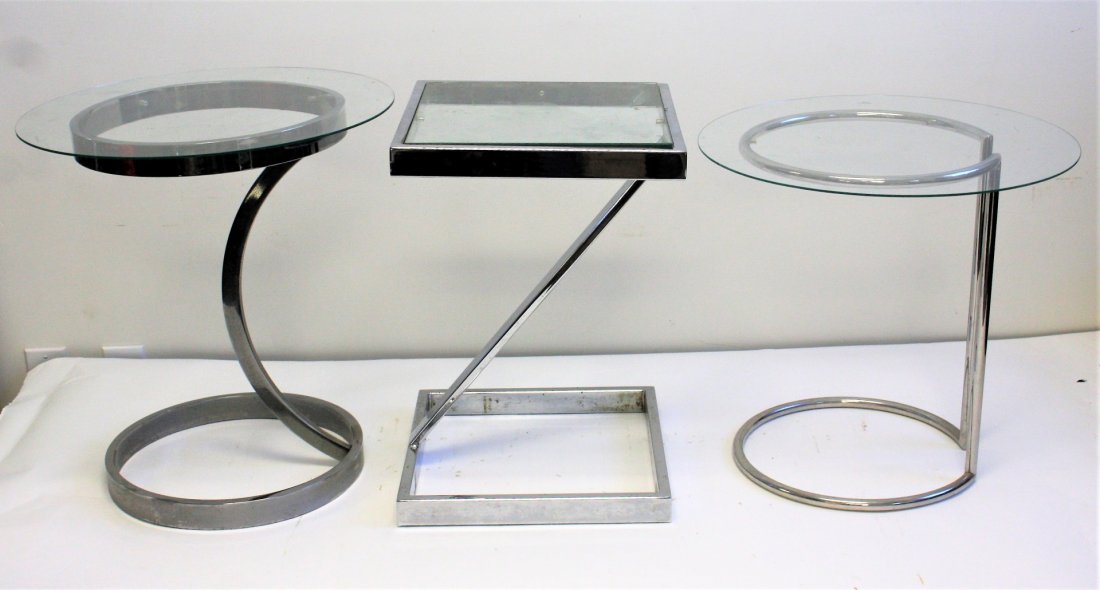 Three(3) Mid Century Chrome and Glass Tables (1 of 3)