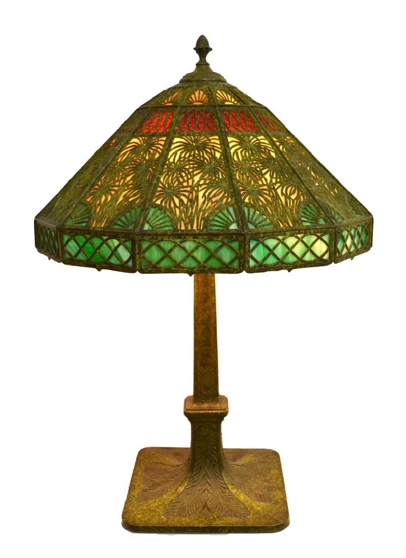 Rare Bradley & Hubbard Bronze Overlay Slag Glass Lamp (1 of 17)