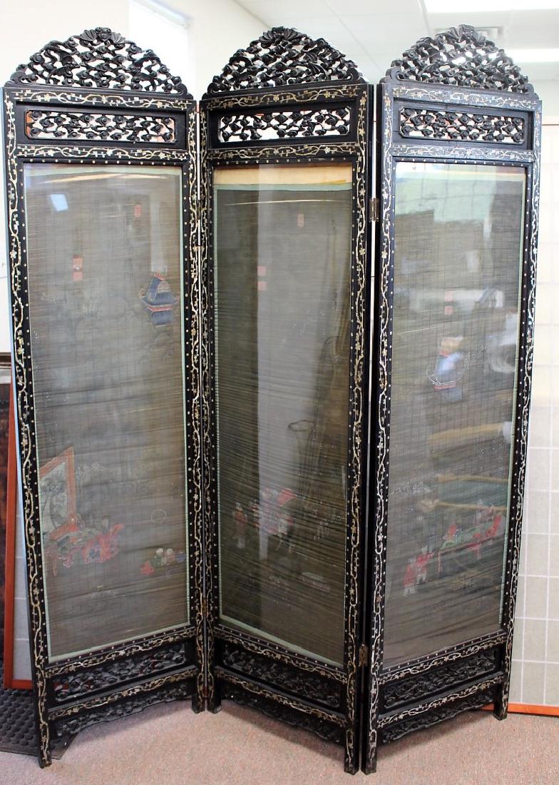 Chinese Three(3) Panel Inlaid Screen (1 of 9)