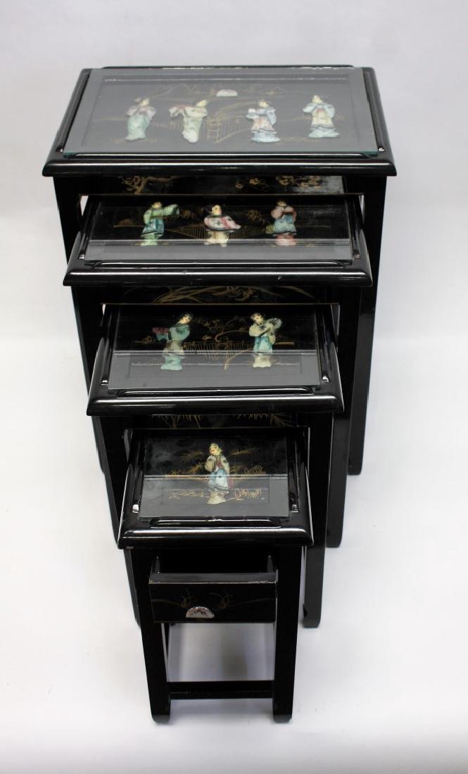 Set of Chinese Black Lacquered Inlaid Nesting Stands (1 of 5)