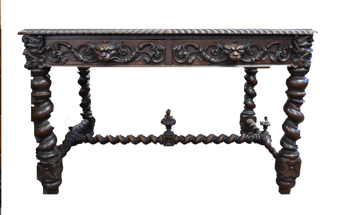 Early Continental Jacobean Style Carved Oak Desk (1 of 9)