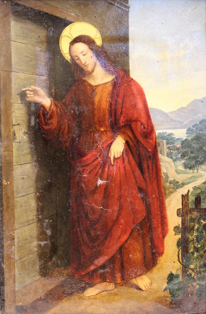 19thC. Religious; Oil - Jesus at Doorway (1 of 6)