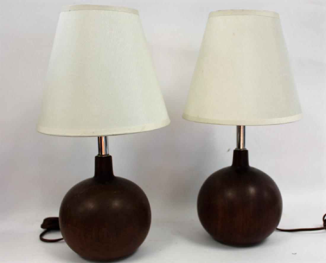 Pair of Mid Century Teakwood Sphere Lamps (1 of 4)
