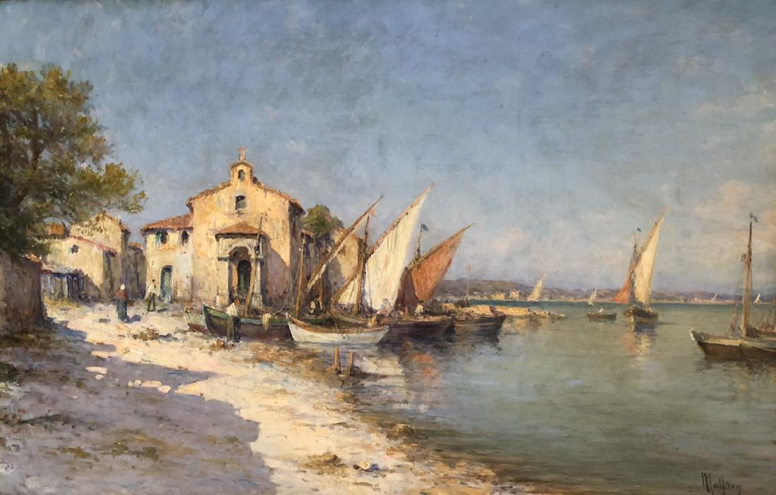 Charles Malfroy; French (1862 - 1918): Oil on canvas. View of a Port in Southern France. Signed l.r.; 24in. X 36in. PLEASE NOTE: DUE TO ESTATES REQUEST, THIS PAINTING IS BEING SOLD ONLINE ONLY AND WILL BE SHIPPED FROM THE STATE OF FLORIDA