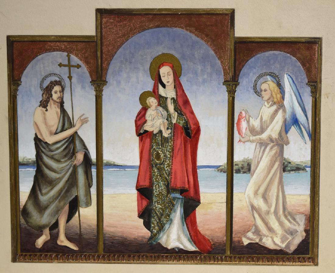 Continental School; Watercolor and Gold Wash: Watercolor and gold wash on board. Religious Illustration; 14in. X 20in.