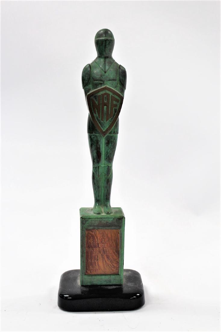 1955 NAF Bronze Trophy: Bronze presentation trophy. 1955. NAF; 12.5in.H. x 4in.W.