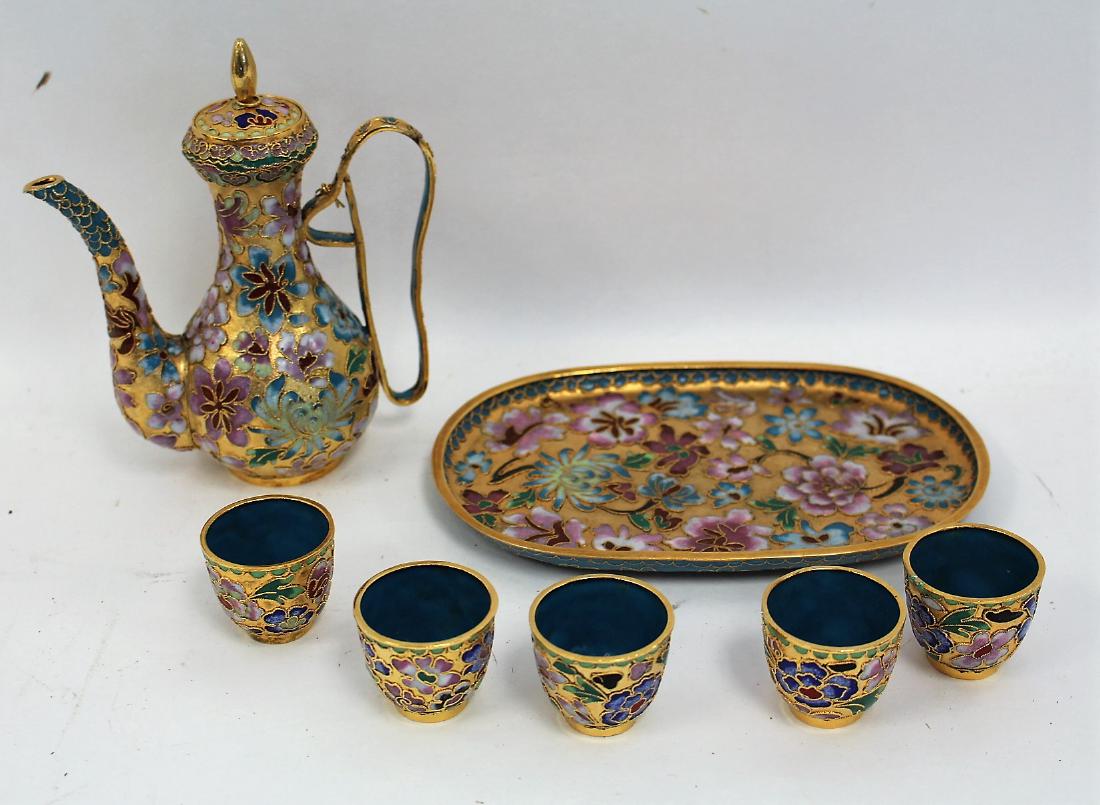 Chinese Enameled Brass Tea Set (1 of 4)