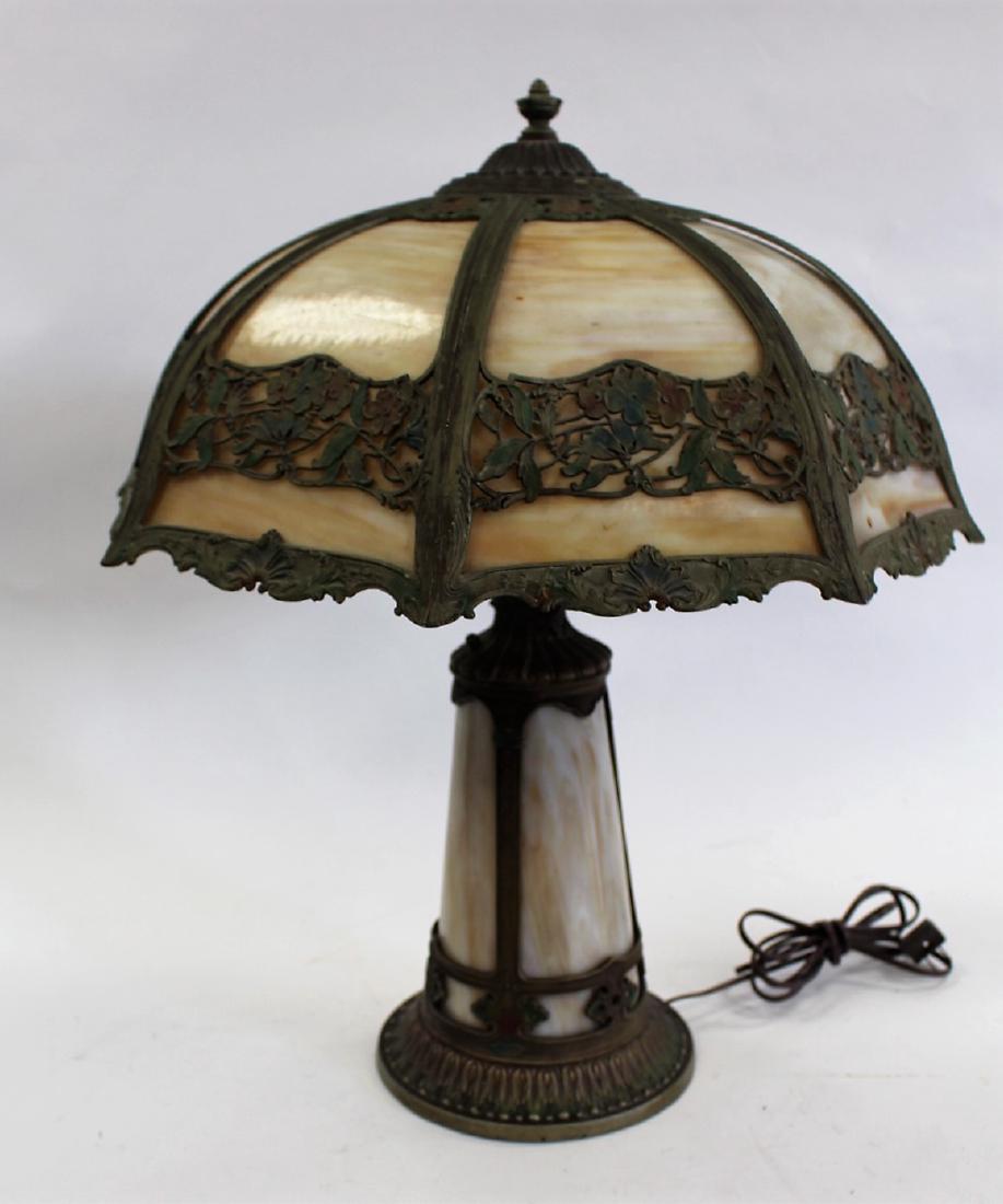 Victorian Slag Glass Panel Lamp (1 of 4)