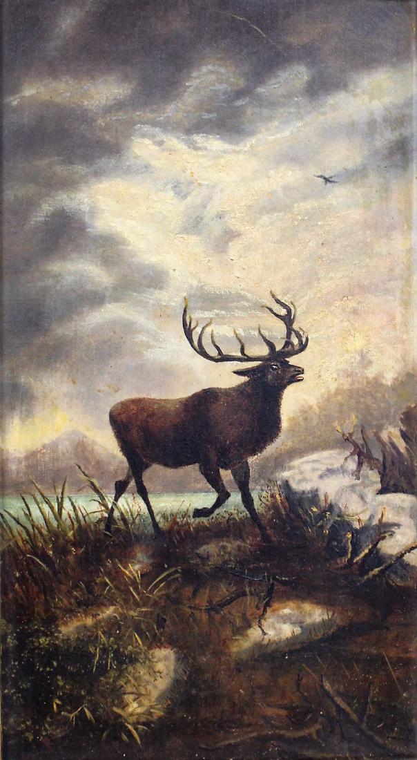 19thC. American School; Oil - Stag in a Landscape (1 of 7)