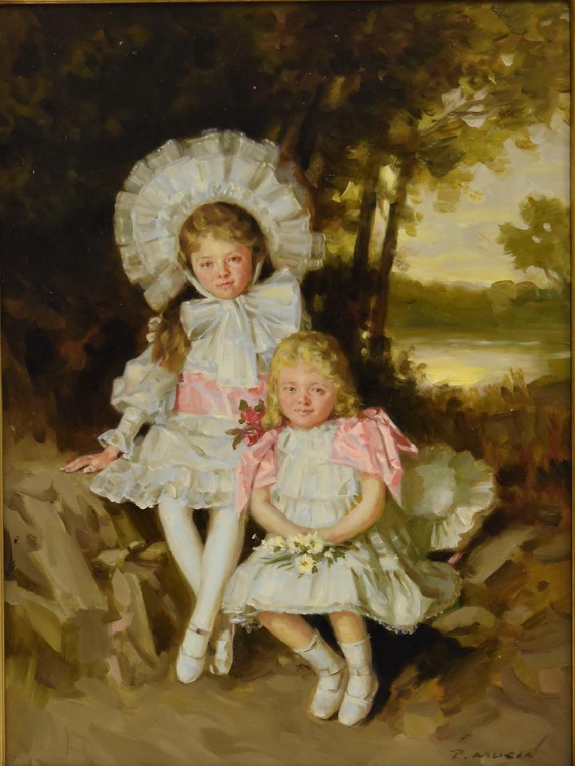 Paul Musin; 20thC. Oil Portrait of Two Young Girls (1 of 6)