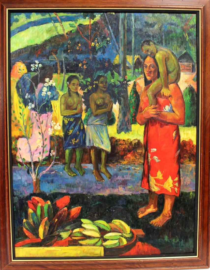 Paul Gauguin(after); Oil - Tahitian Village: Oil on canvas. Tahitian Village with Figures after Paul Gauguin; 40in. X 30in.