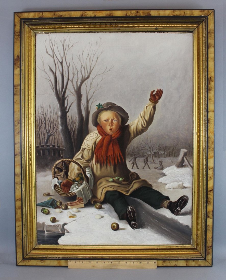 Johann Culverhouse(attrib. to);19thC. Oil Painting: Oil on canvas. A Winter Hazard. Attributed to Johann Mongels Culverhouse; 30in. x 22in.