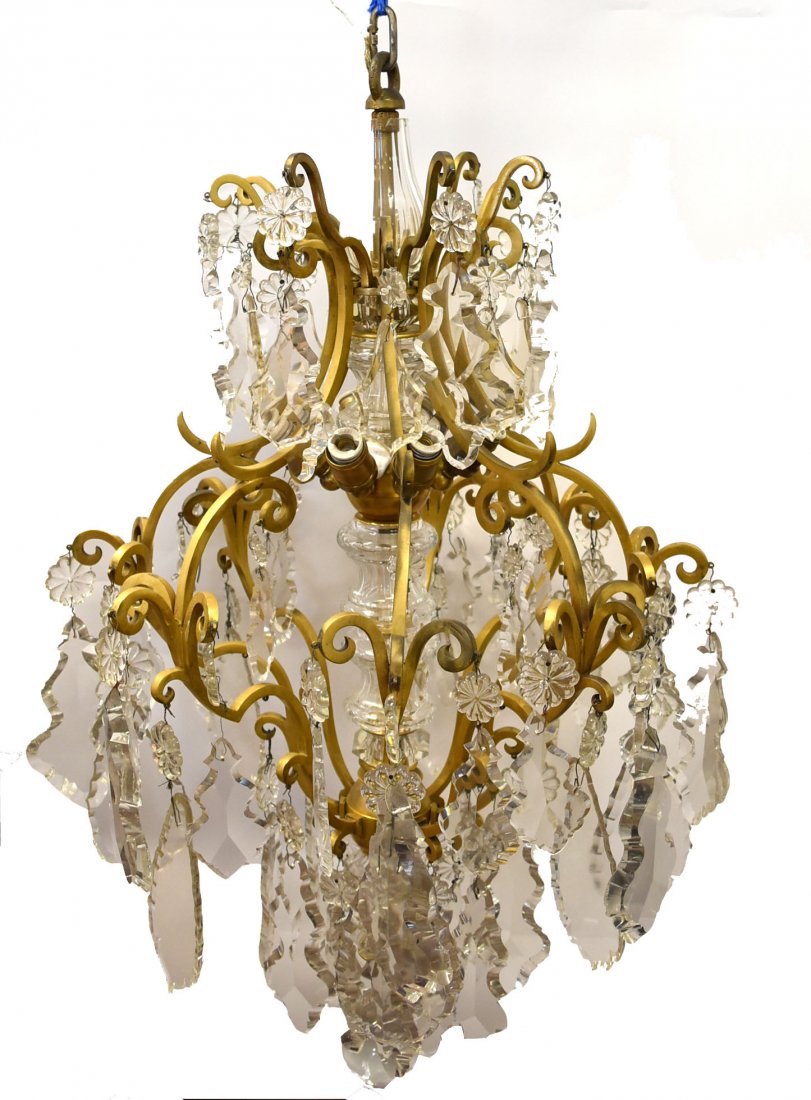 Fancy Continental Brass and Glass Chandelier (1 of 10)