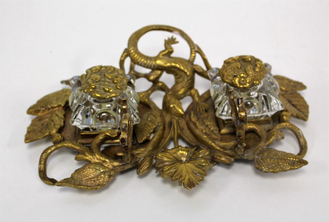 Ornate Brass and Glass Double Ink Stand (1 of 4)
