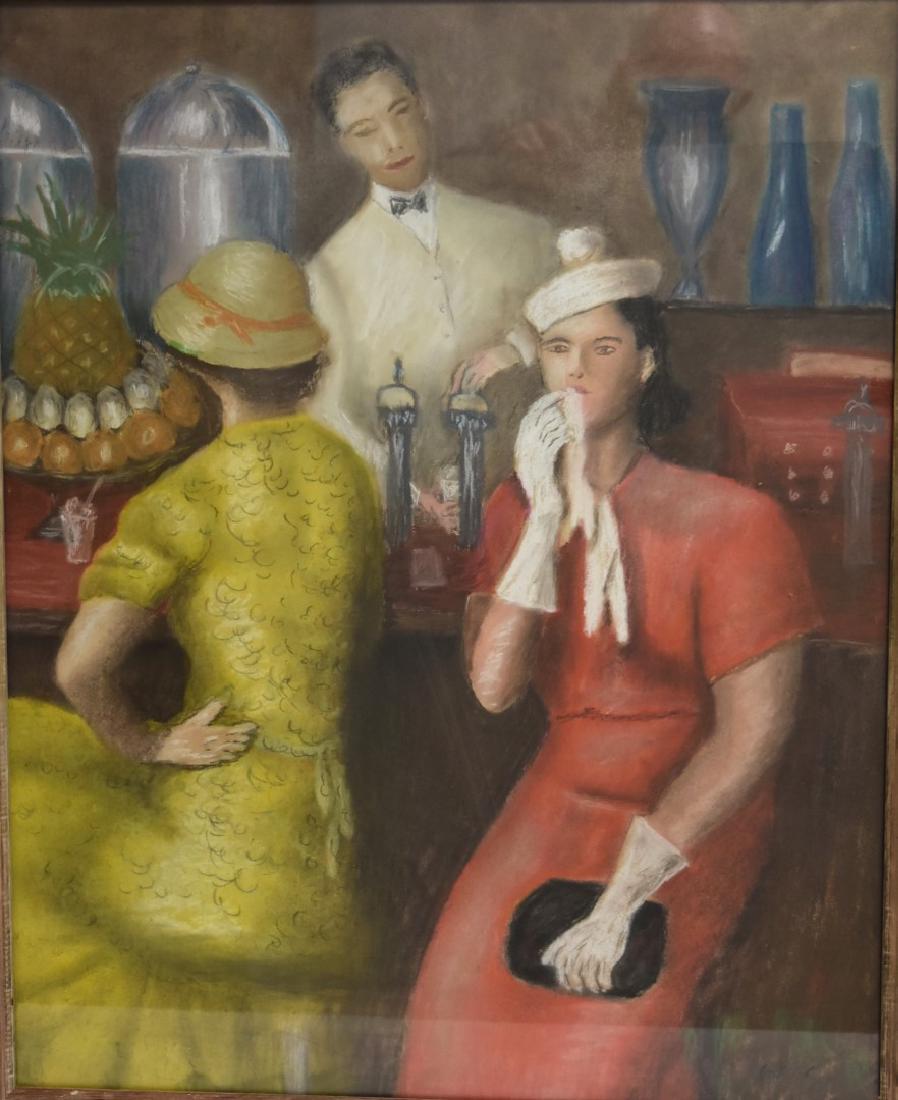 William Glackens(after); American Pastel Signed: Pastel on board. Soda Fountain, 1935 after William Glackens. Signed with initials W.G. lower right; 30in. X 24in.
