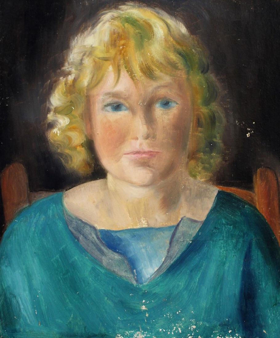 Konrad Cramer; 20thC. Oil Portrait - Artist's Daughter: Oil on board. Aileen. Portrait of the Artist's Daughter. Inscribed and having estate stamp on reverse; 17in. X 14in.